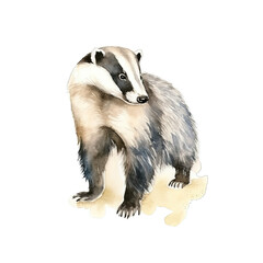 Obraz premium Aquarell-Handzeichnung eines Dachses: Niedliche Tierdarstellung in Wasserfarben