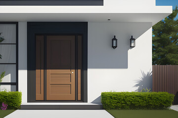 Entrance door of a modern house. Entrance to a modern stylish villa. expensive luxury house. generative AI
