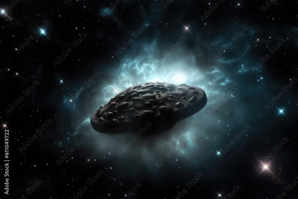 Poster alien life form, floating in the void of space, surrounded by stars, created with generative ai