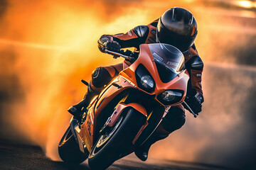 Raceing Extreme athlete Sport motorcycle on race track , Created with generative AI