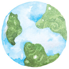 Earth planet painted in watercolor.Solar system.World map.