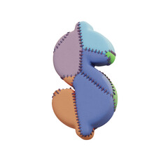 Stitched Fabric Colors 3D Alphabet or PNG Letters