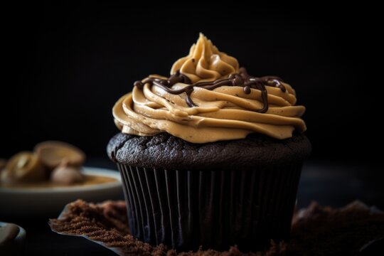 Chocolate Cupcake With Swirl Of Luscious Peanut Butter Frosting, Created With Generative Ai