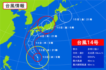 台風の天気図。日本周辺の気圧配置図。