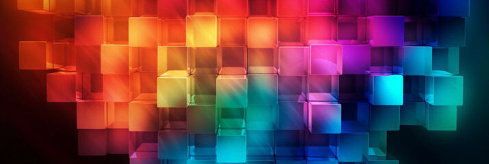 abstract wallpaper of translucent colorful cubes, banner, generative AI - obrazy, fototapety, plakaty