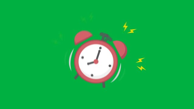 Animated alarm clock ringing green screen video