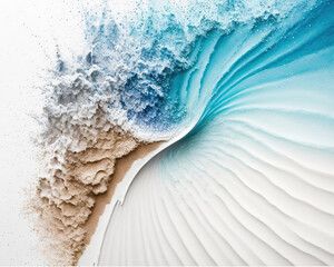 Abstract watercolor blue ocean, sand beach and sea foam for textures. Fresh, cheerful and relaxing summer concept. Positive and healthy tones to background or wallpaper. Generative Ai - 611050572