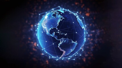 Obraz premium Digital globe, abstract illustration of a data technology. Network nodes surrounding planet Earth. Generative AI