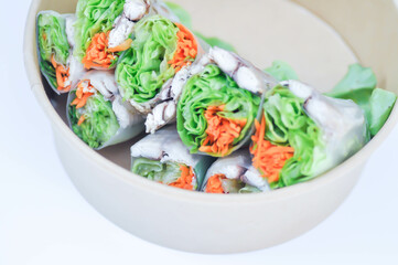 mackerel rolls, fish rolls or vegetable rolls or fresh spring rolls