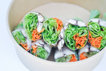 mackerel rolls, fish rolls or vegetable rolls or fresh spring rolls