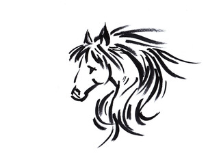 abstract of horse head pen drawing for card illustration tattoo