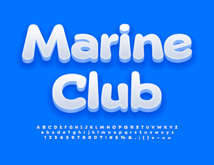 Vector recreational banner Marine Club. White 3D Font. Modern set of Alphabet Letters, Numbers and Symbols