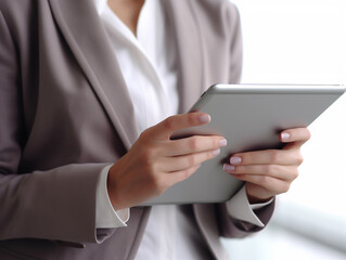 Successful Businesswoman Professional Empowered by Technology, Managing Operations with Tablet