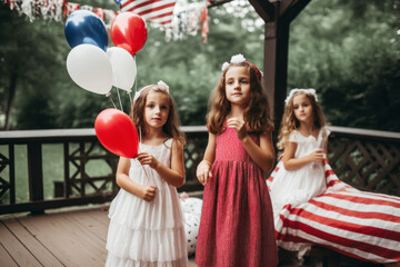 Fototapeta premium People celebrating US Independence Day with flags and fireworks.AI Generative