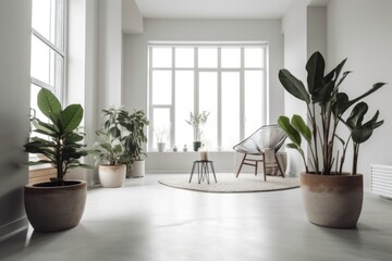 minimalist interior with potted plants and modern furniture, created with generative ai