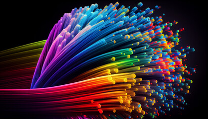 Colored optical fiber intense colors technology background Ai generated image