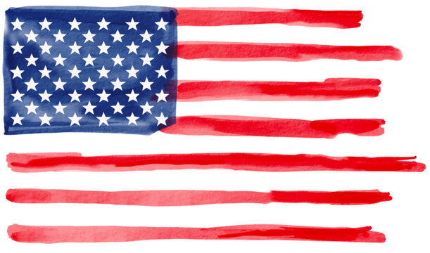 Hand draw USA flag  watercolor  brush paint isolate on white background. Vector illustration 