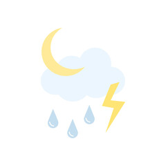 Drizzle and thunder at night weather icon
