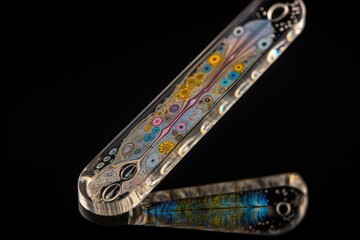 microscope slide with single drop of water, showcasing the many intricate details, created with generative ai