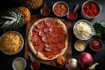 an endless variety of pizza toppings, including spicy pepperoni and tangy pineapple, created with generative ai
