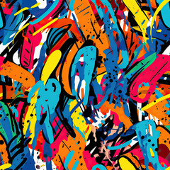 Funky doodles seamless repeat pattern - colorful graffiti abstract art [Generative AI]
