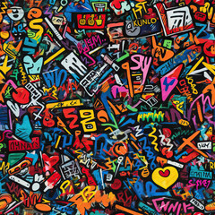 Funky doodles seamless repeat pattern - colorful graffiti abstract art [Generative AI]
