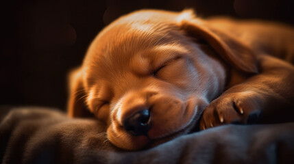 Dreamland's Darling: A Captivating Portrait of a Sleeping Puppy. Generative AI