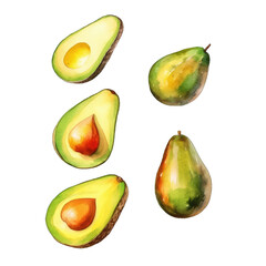 Watercolor Style Cut-off Avocado Illustration