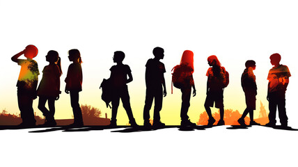 Obraz premium International Youth Day, a drawing of young people moving in front of the city and the skyline
