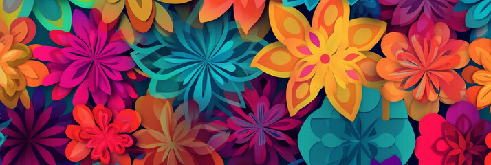 Modern colorful flower wallpaper background pattern design, banner, generative AI