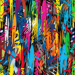 Funky doodles seamless repeat pattern - colorful graffiti abstract art [Generative AI]
