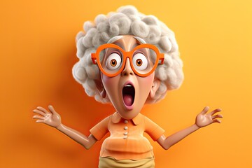 Cute Cartoon Surprised Old Lady with Space for Copy. Generative AI
