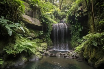 Fototapeta na wymiar cascade of waterfalls surrounded by lush greenery, a peaceful escape, created with generative ai