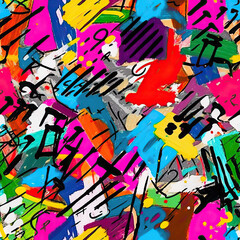 Funky doodles seamless repeat pattern - colorful abstract art [Generative AI]
