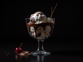 glass cup with ice cream on a dark background