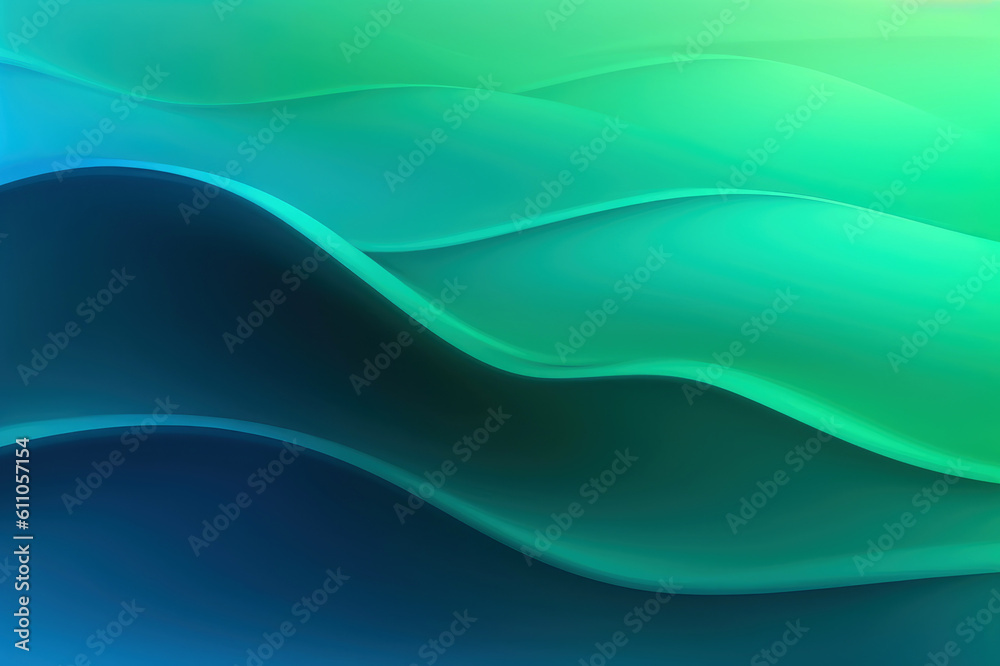 Wall mural abstract blue and green background with waves for design or presentation. generative ai