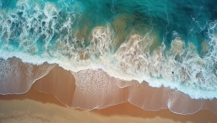 Fototapeta premium An aerial view of a beach and ocean. Created with Generative Ai Technology