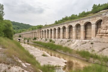 Obraz premium travertine aqueduct formed by natural process in the mountains, created with generative ai