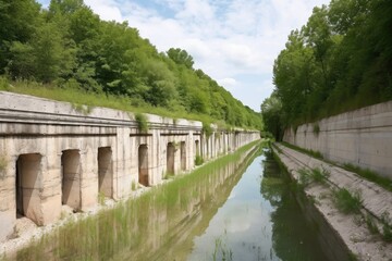Fototapeta premium travertine aqueduct formed by natural process in the mountains, created with generative ai