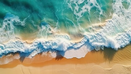 Fototapeta na wymiar An aerial view of a beach and ocean. Created with Generative Ai Technology