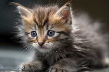 close-up of playful kitten, with its claws out and fur fluffed up, created with generative ai