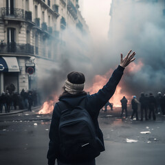 Woman Waving Her Hand To Calm Down Protesters, generative ai