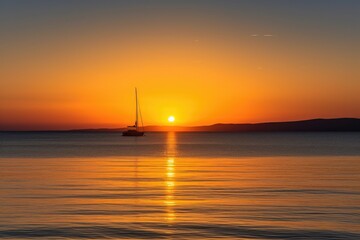 Fototapeta na wymiar captivating sunrise over the sea, with sailboat and yacht in view, created with generative ai