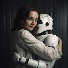 Woman and Robot Hugging, generative ai