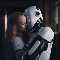 Woman Hugging a Robot, generative ai