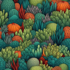 Cactuses and succulents seamless repeat pattern, cute cartoon boho [Generative AI]
