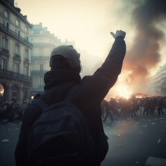 Young Man in the Middles of a protest, generative ai
