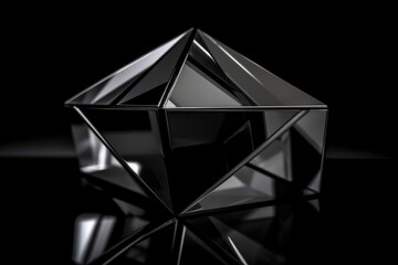3d geometric shape on a black background, with reflections, created with generative ai