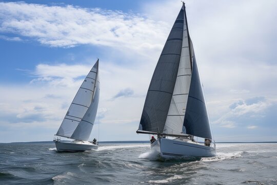 two sailboats racing each other on the open water, created with generative ai
