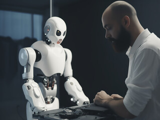 An Engineer Working on developing a new Cyborg, generative ai